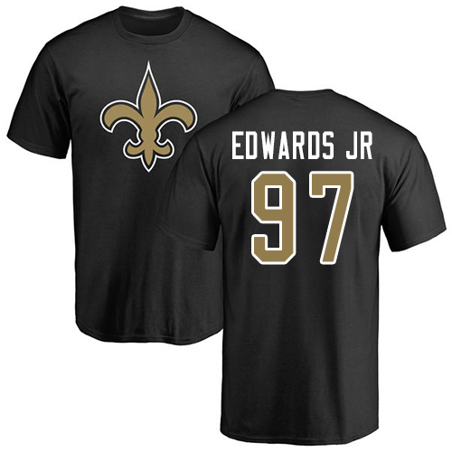Men New Orleans Saints Black Mario Edwards Jr Name and Number Logo NFL Football #97 T Shirt